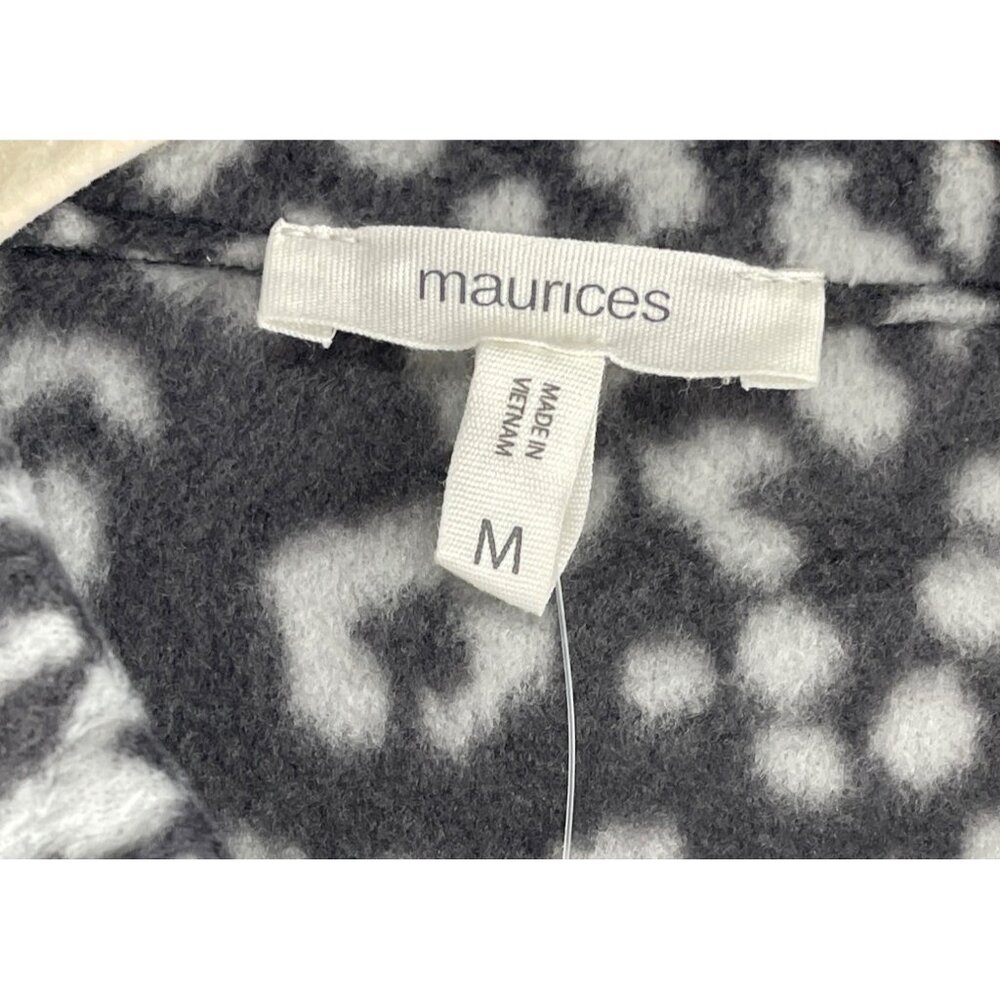 Maurices Medium Gray & White Leopard Print Button-Up Fleece Shacket  w pockets - Picture 7 of 10